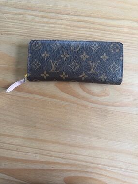Louis Vuitton Monogram Zip Around Wallet in Brown with Pink Pull